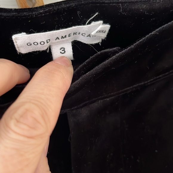 Good American Black Velvet Velour Black Flare Leg Trouser Pants - Picture 4 of 8